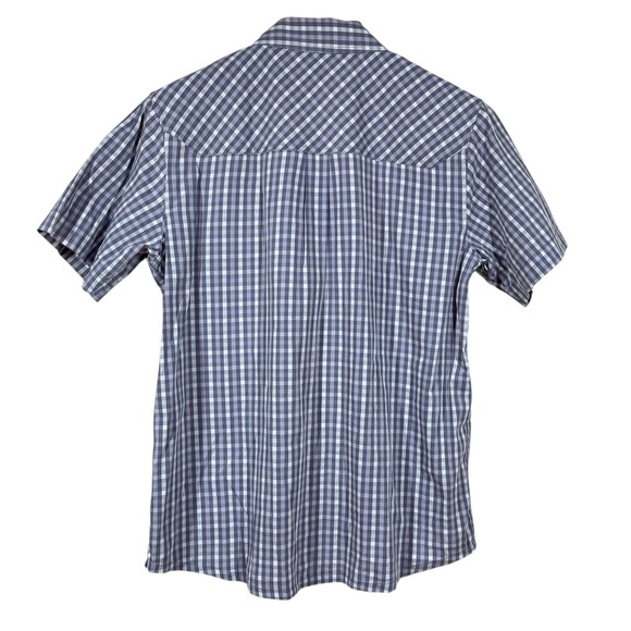 Stio Curtis Camp Pearl Snap Shirt Mens M Gray Check Short Sleeve UPF HIking - Picture 3 of 8